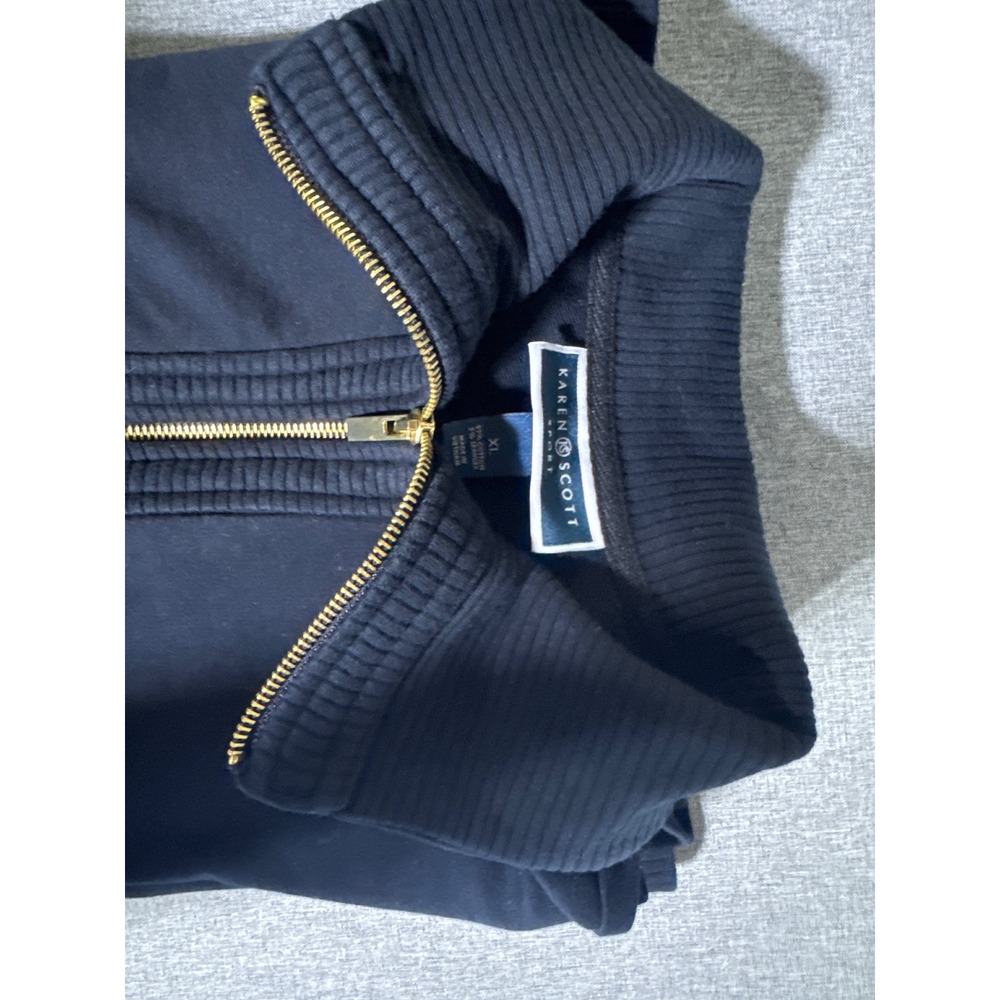 Karen Scott Sport Womens XL Black Full Zip Jacket Gold Hardware Mock Neck Knit